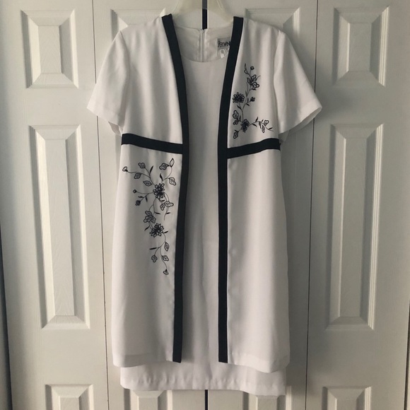 Vintage Periwinkle White Dress w/Attach Jacket 14 - Picture 1 of 11